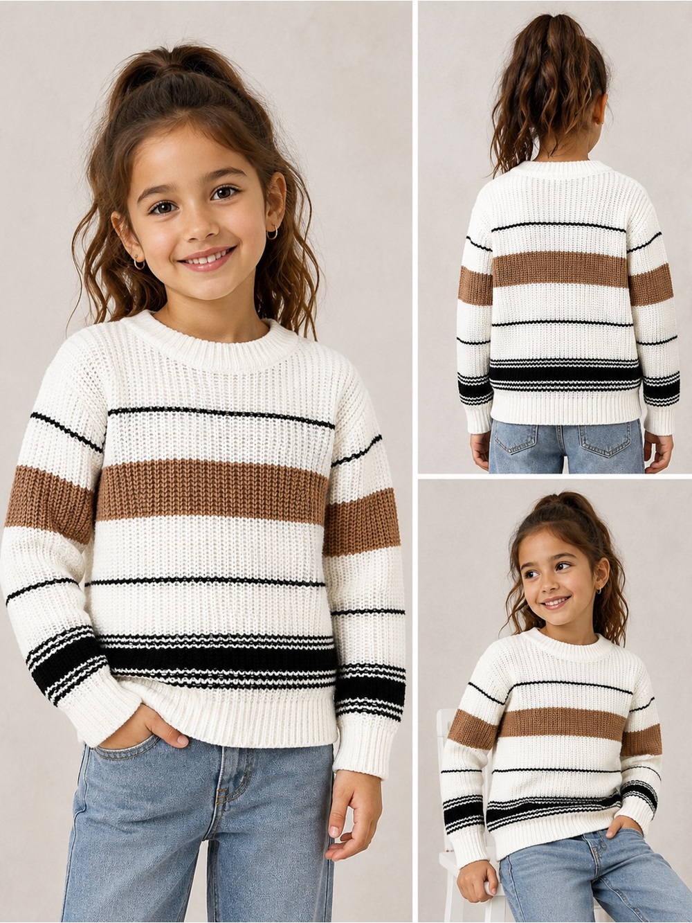 SHEIN Girls White/Brown/Black Sweater Size 7Y